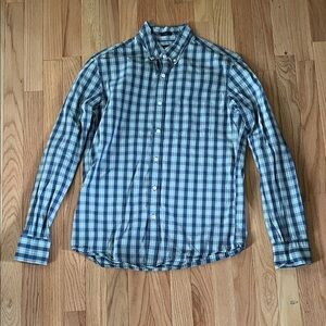 J Crew Shirt Mens Medium Blue Check Slim Button Up Casual Preppy Cotton